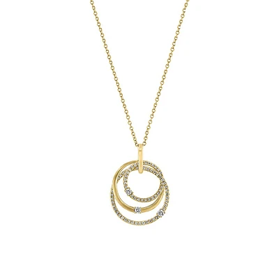 14K Yellow Gold & 0.29 CT. T.W. Diamond Spiral Hoop Pendant Necklace
