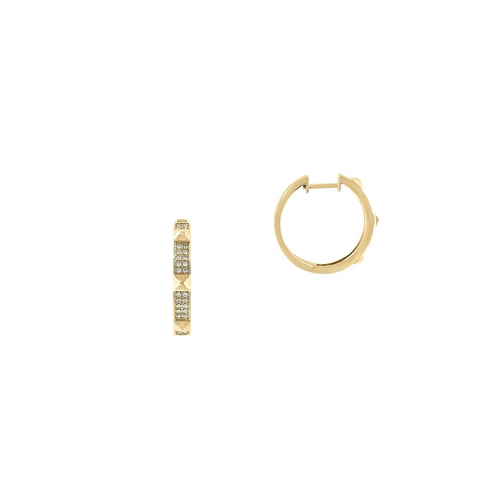 14K Yellow Gold & 0.22 CT. T.W. Diamond Pyramid Huggie Hoops