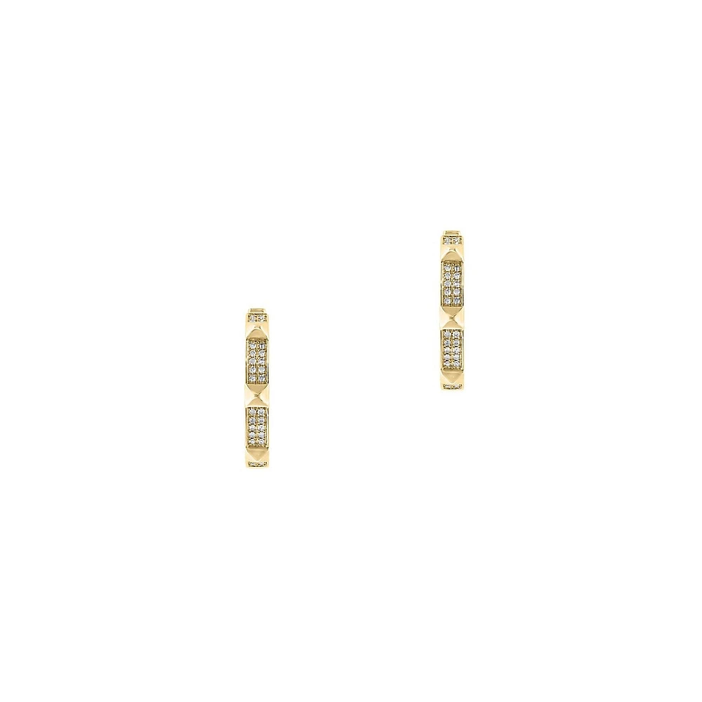 14K Yellow Gold & 0.22 CT. T.W. Diamond Pyramid Huggie Hoops