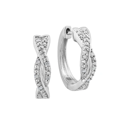 Sterling Silver & 0.09 CT. T.W. Diamond Twist Huggie Earrings