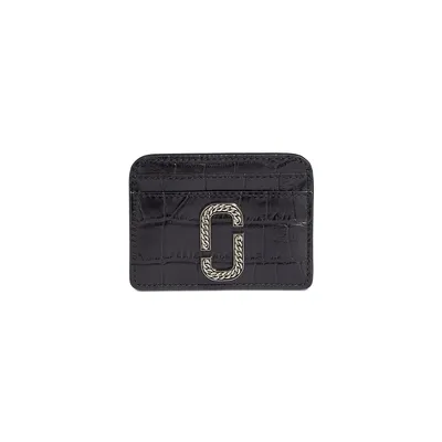 Chain Logo, Croc-Embossed Leather Card Case