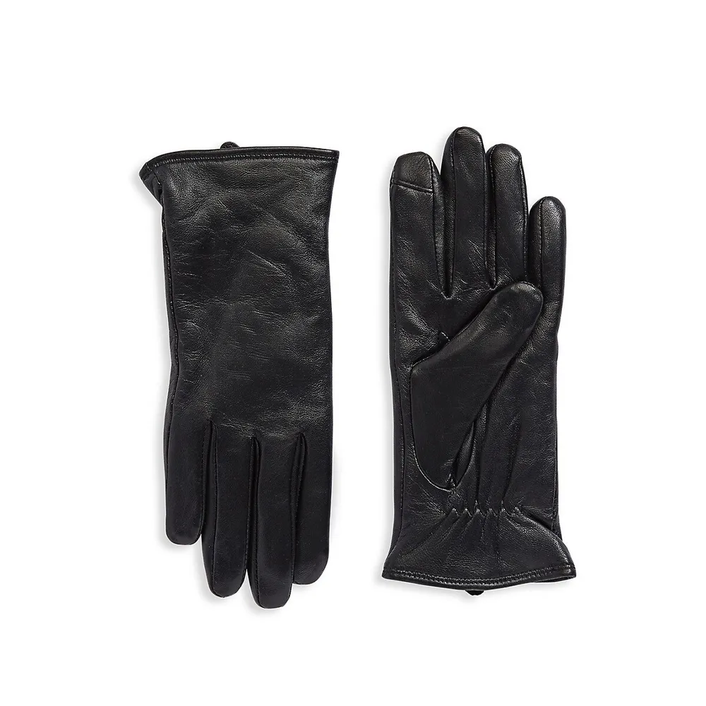 Micro Faux Fur-Lined Leather Tech-Tip Gloves