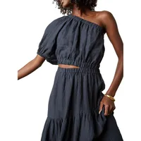 Woven Linen One-Shoulder Dress