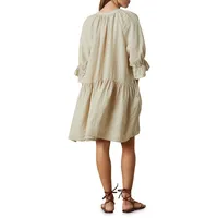 Woven Linen Three-Quarter Sleeve Dress