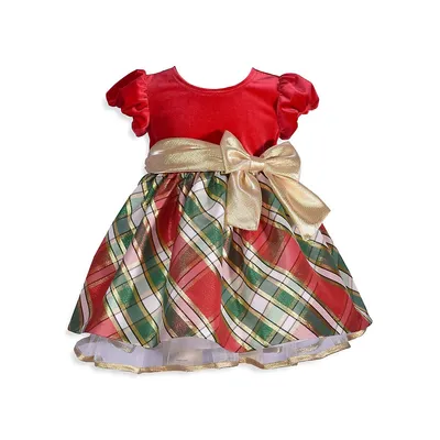 Little Girl's Side Bow Plaid Tafetta Party Dress