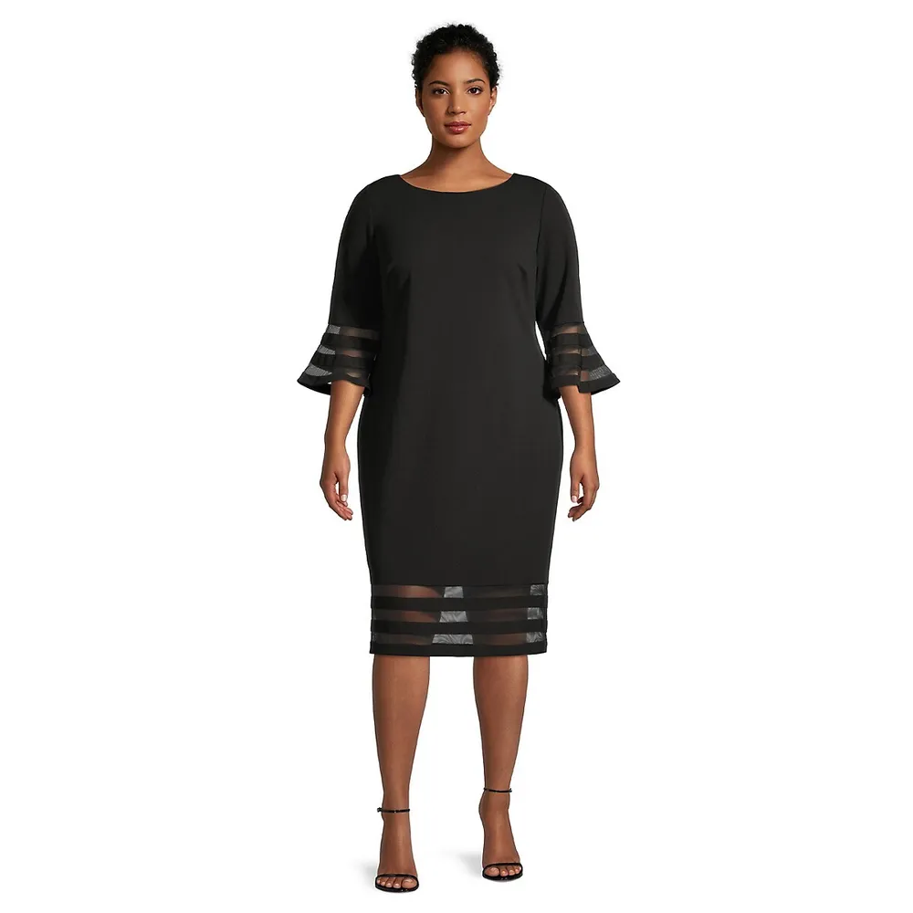 Plus Illusion Bell-Sleeve Shift Dress