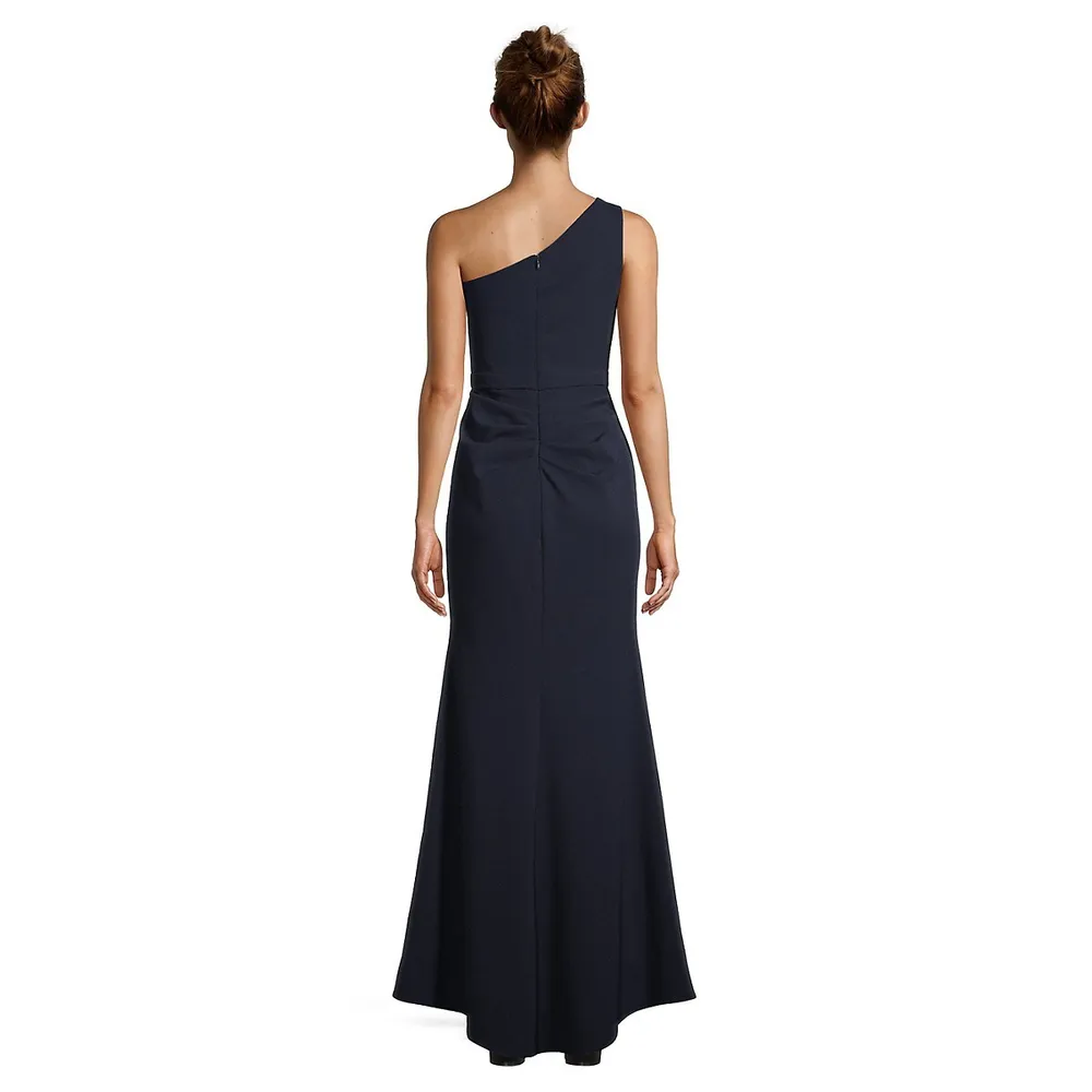 One-Shoulder Cutout Fit-&-Flare Gown