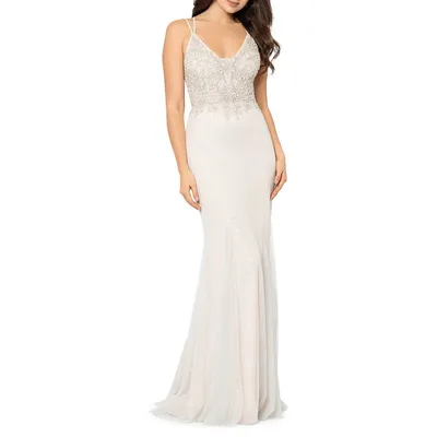 Flared Hem Sequined Mesh Gown