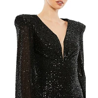 Sequined Plungeneck Bishop-Sleeve Gown