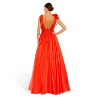 Ruffle Cascade V-Neck Chiffon Gown