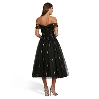 Beaded Off-Shoulder A-Line Evening Dress