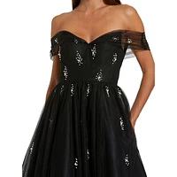 Beaded Off-Shoulder A-Line Evening Dress