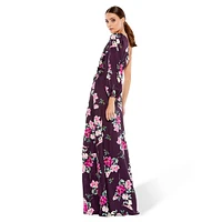 Robe longue fendue à imprimé floral asymétrique