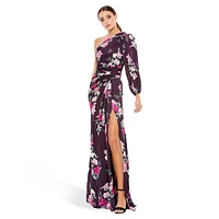 Asymmetrical Floral Maxi Split Gown