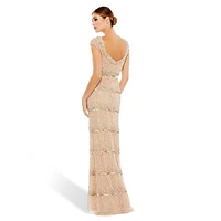 Beaded Sweetheart Cap-Sleeve Gown