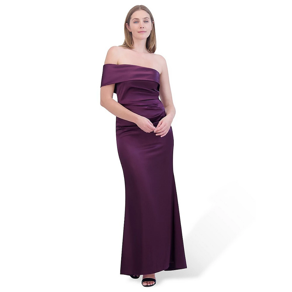 One-Shoulder Folded Pleat Satin Gown