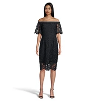 Off-The-Shoulder Lace Sheath Dress