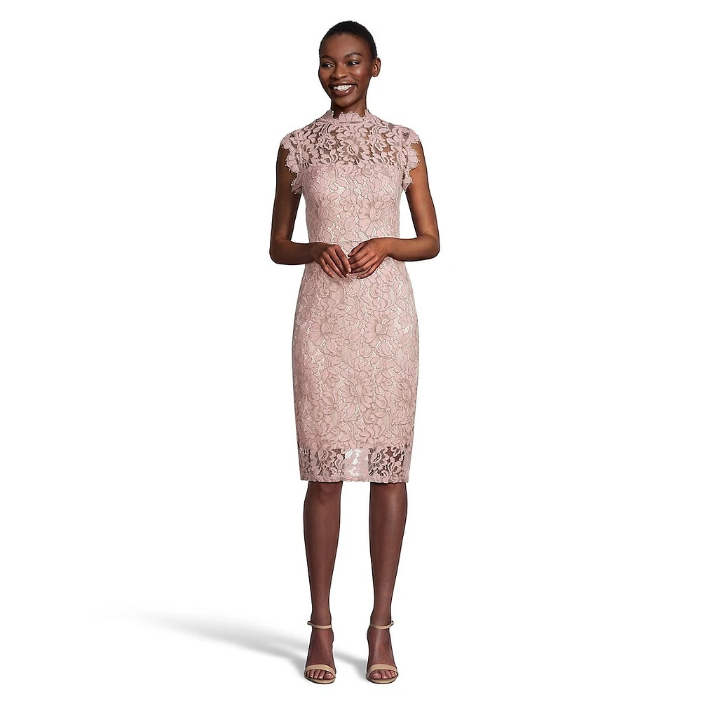 Floral Lace Mockneck Sheath Dress