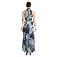 Halterneck High-Low Floral Gown