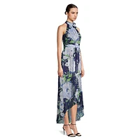 Halterneck High-Low Floral Gown