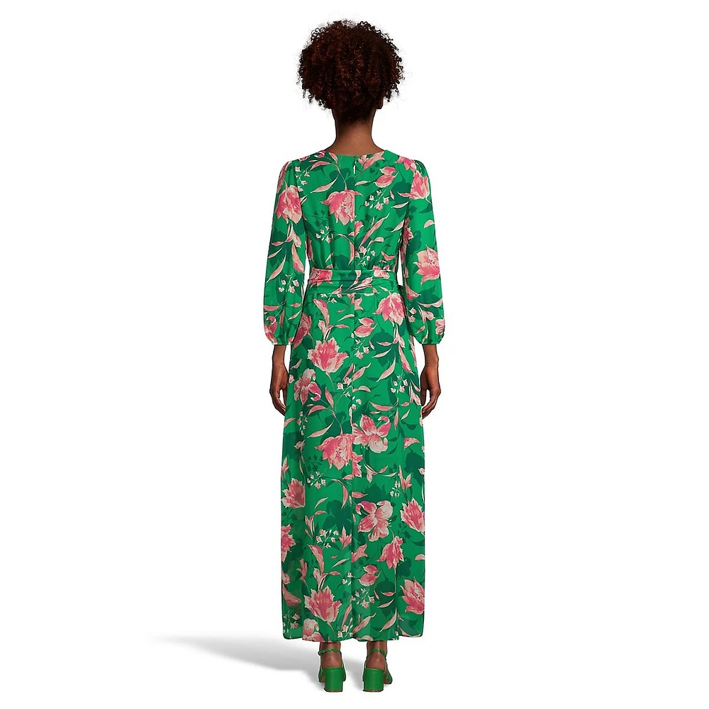 Tied Floral Surplice Maxi Dress