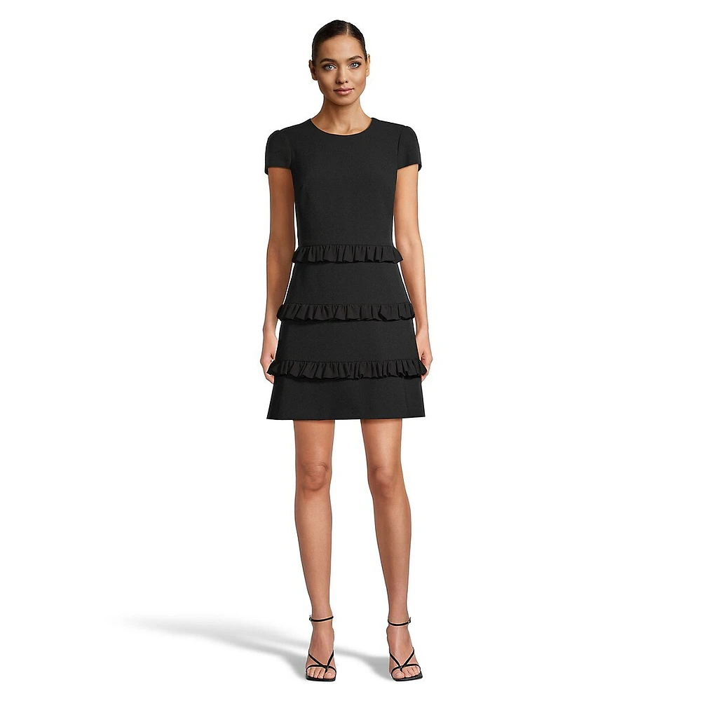 Cap-Sleeve Ruffle-Tier Fit-&-Flare Dress
