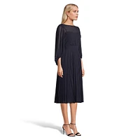 Pleated Illusion Drape Midi Dress