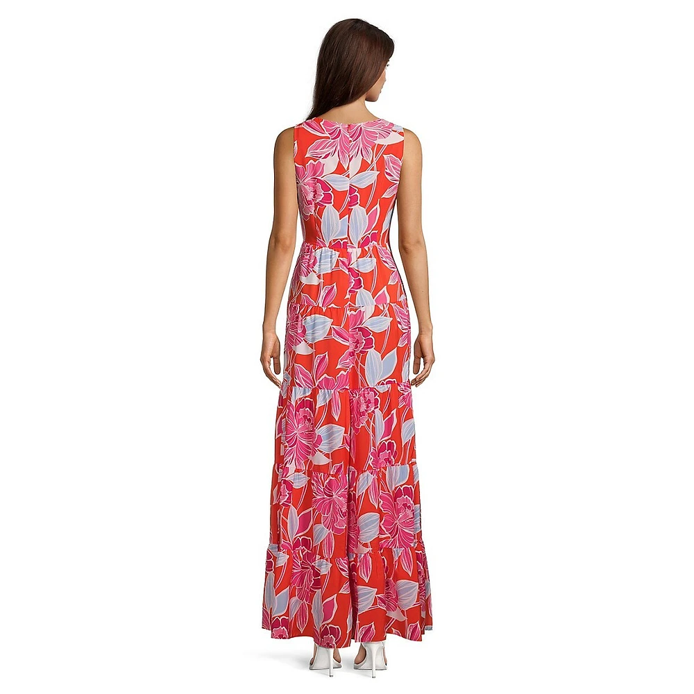 Twist Front Sleeveless Tiered Maxi Dress