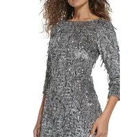 Sequin-Fringe Velvet Shift Dress