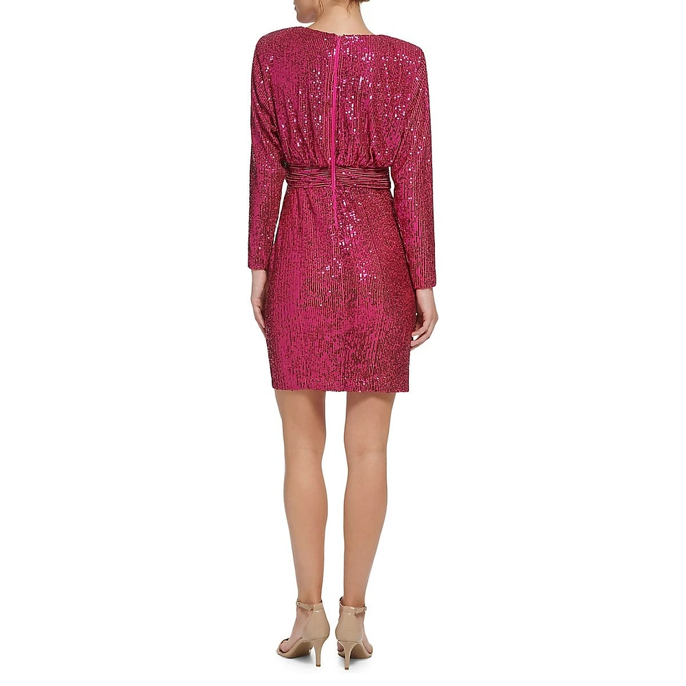 Long-Sleeve Sequin Cocktail Dress