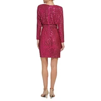 Long-Sleeve Sequin Cocktail Dress