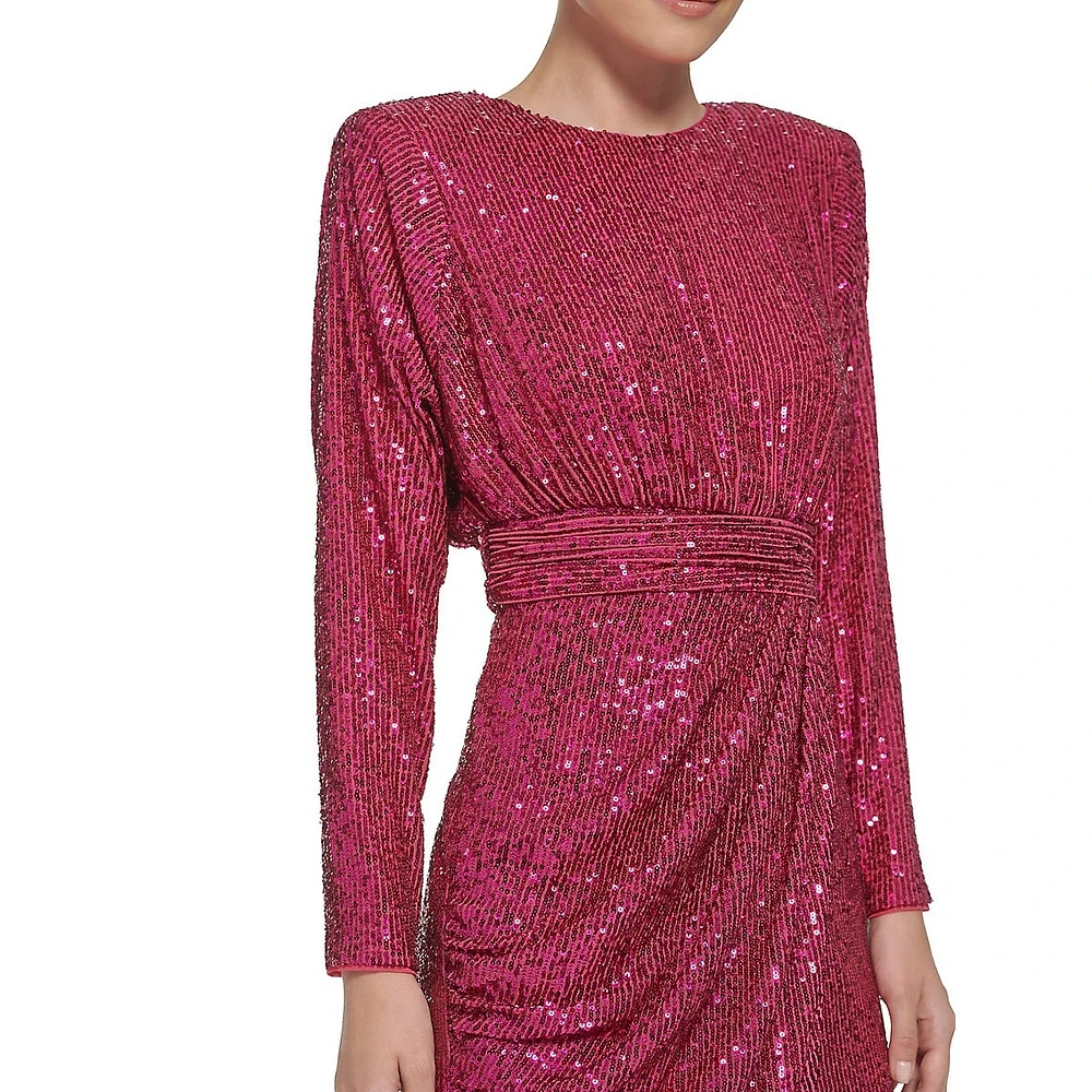 Long-Sleeve Sequin Cocktail Dress
