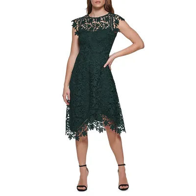 Illusion Floral Lace Fit & Flare Dress