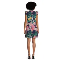 Floral Chiffon Mockneck Flutter Mini Dress