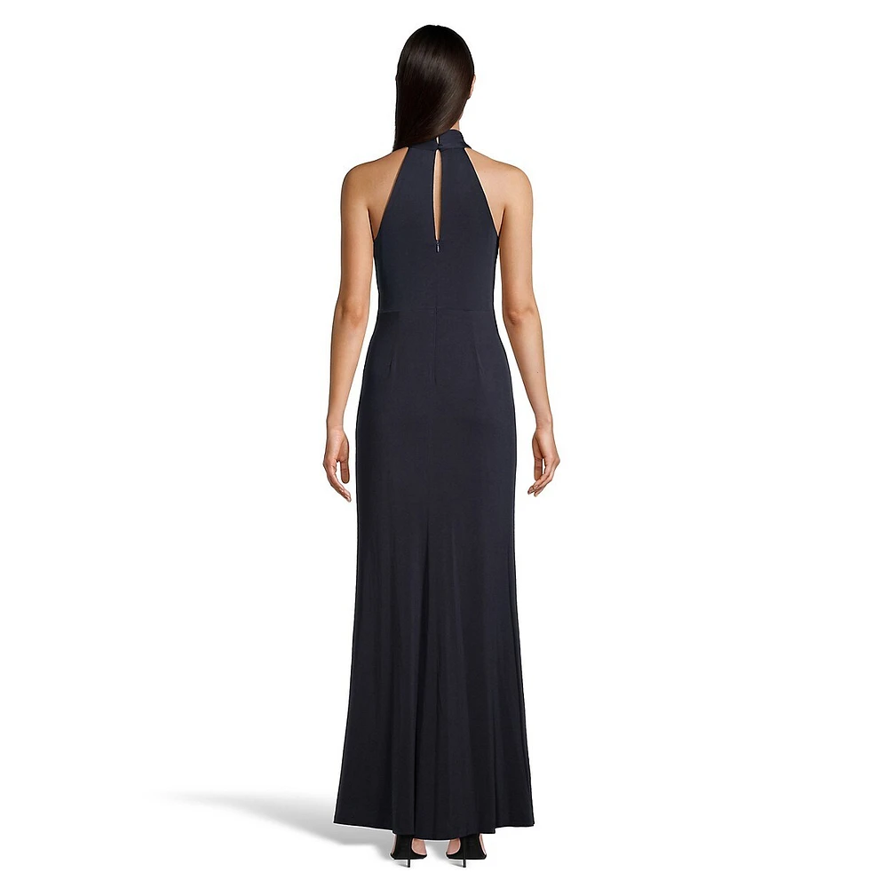 Sleeveless Highneck Draped Gown