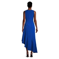 Sleeveless Draped Asymmetrical Evening Dress