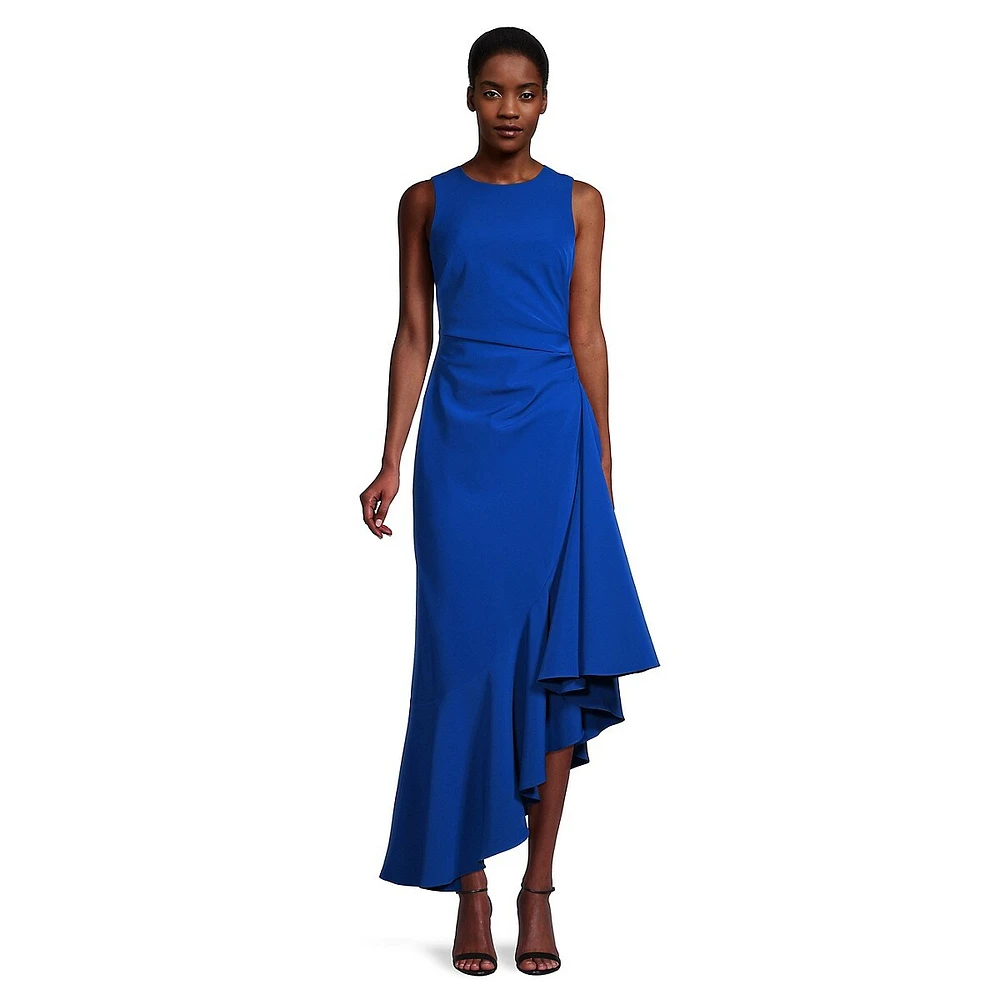 Sleeveless Draped Asymmetrical Evening Dress