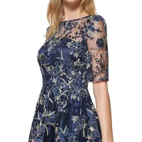 Sequin Floral Embroidery Midi Flare Cocktail Dress