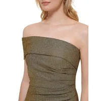 Off-The-Shoulder Metallic Ruched Gown