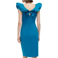 Scuba Sculpted Ruffle Cap Sleeve Cocktail Dress