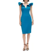 Scuba Sculpted Ruffle Cap Sleeve Cocktail Dress