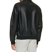 Faux Leather Varsity Bomber Jacket