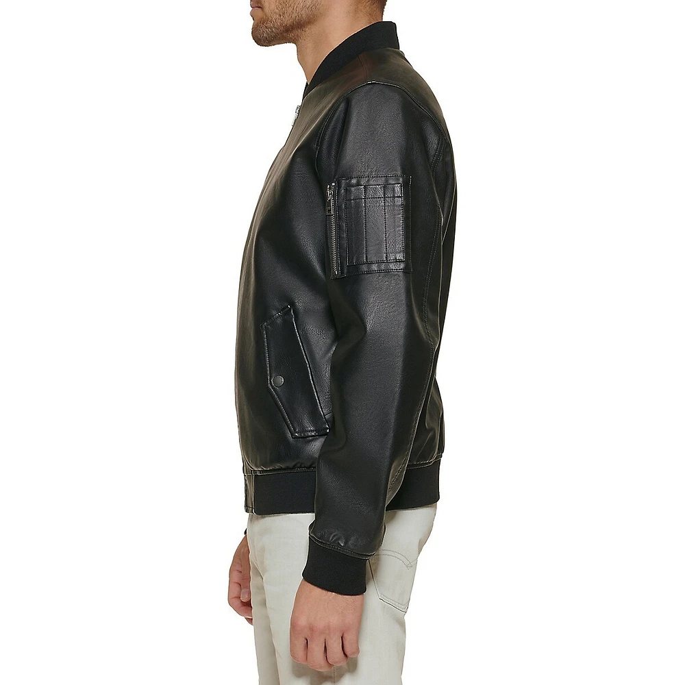 Faux Leather Varsity Bomber Jacket