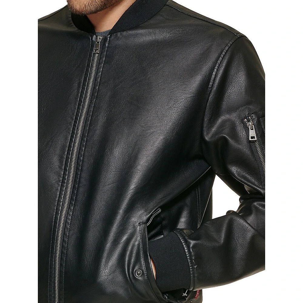 Faux Leather Varsity Bomber Jacket