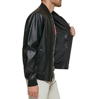 Faux Leather Varsity Bomber Jacket