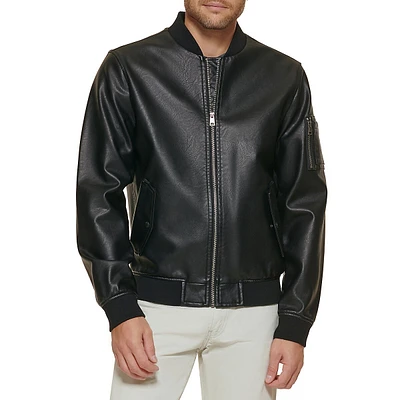 Faux Leather Varsity Bomber Jacket