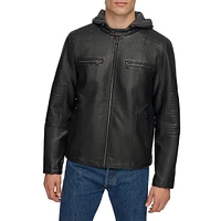 Hooded Faux Leather Moto Jacket