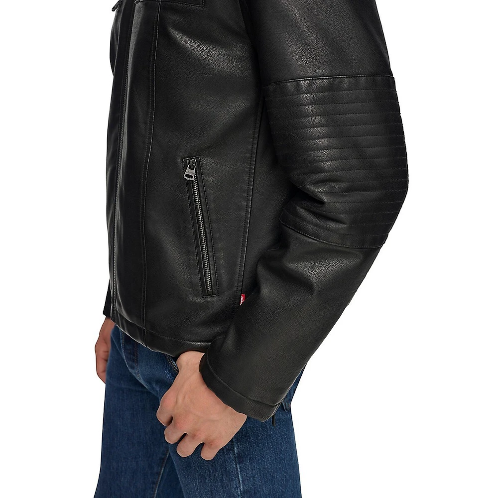 Hooded Faux Leather Moto Jacket