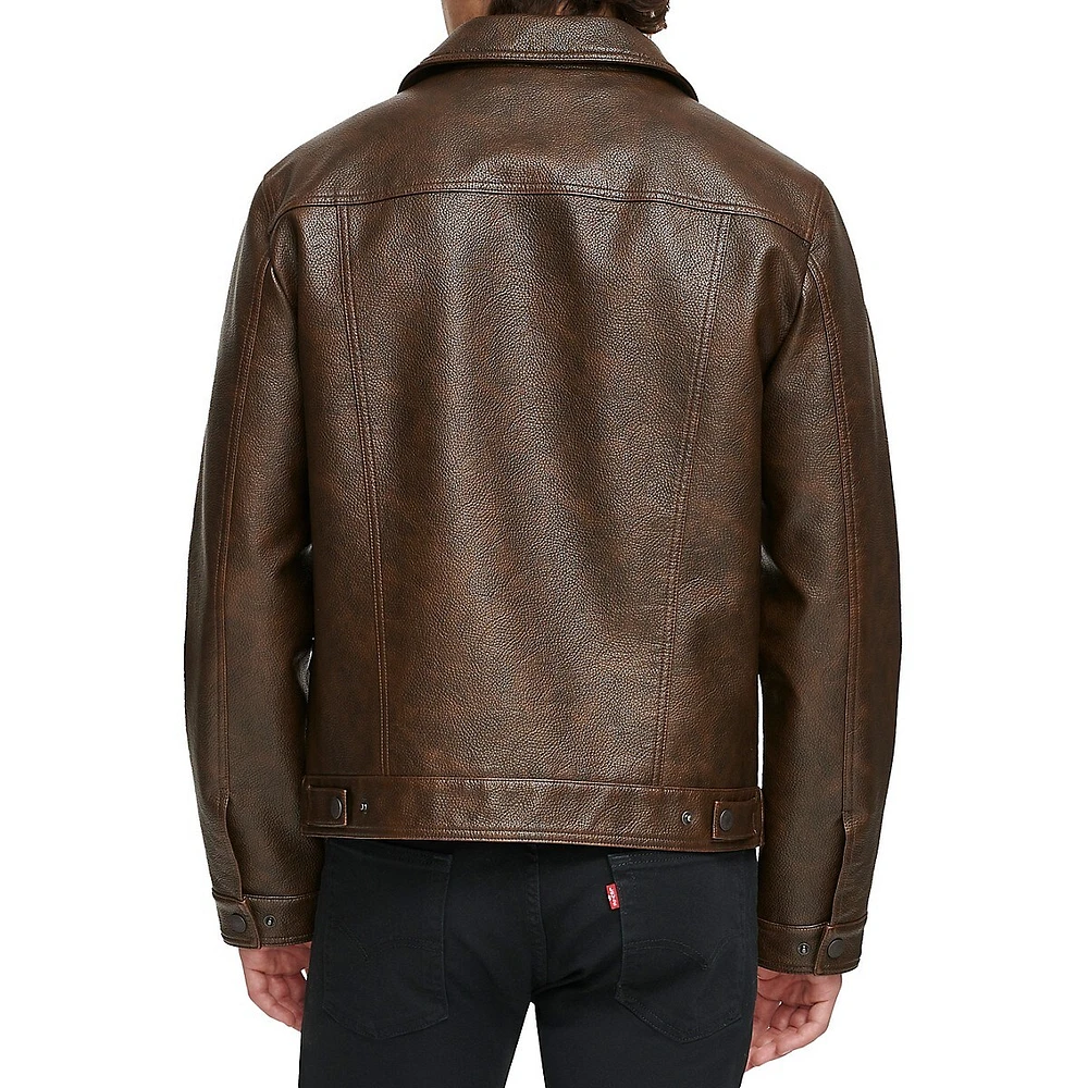 Faux Leather Trucker Jacket