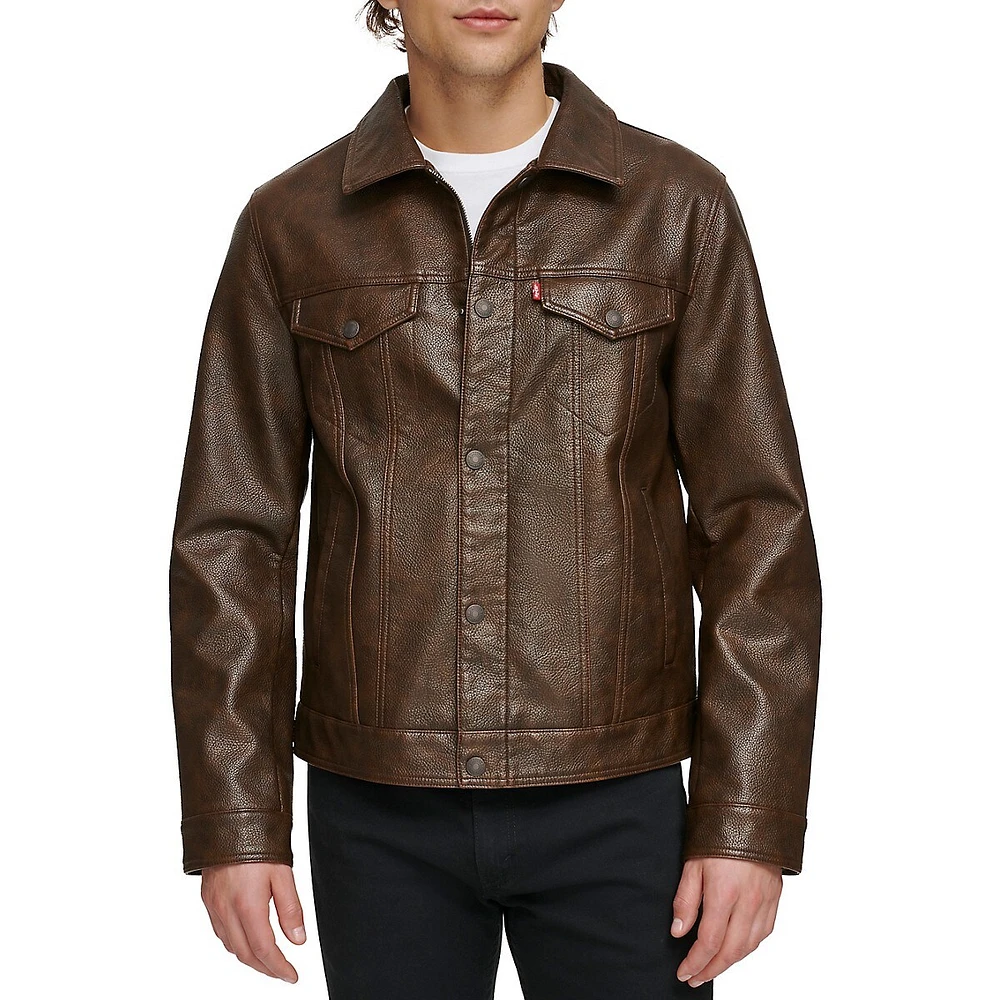 Faux Leather Trucker Jacket